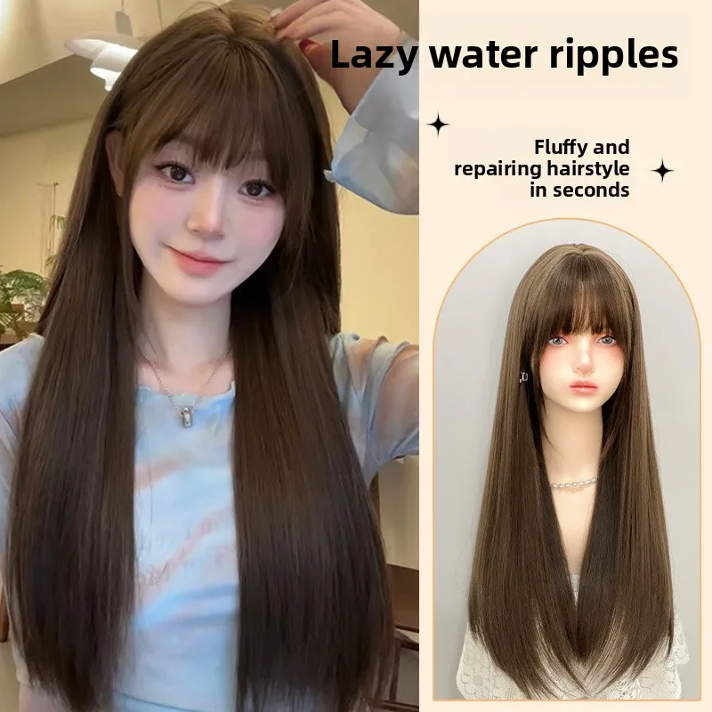 qp wig daily long hair straight hair cute girl hairstyle natural full headgear support cross-border labeling