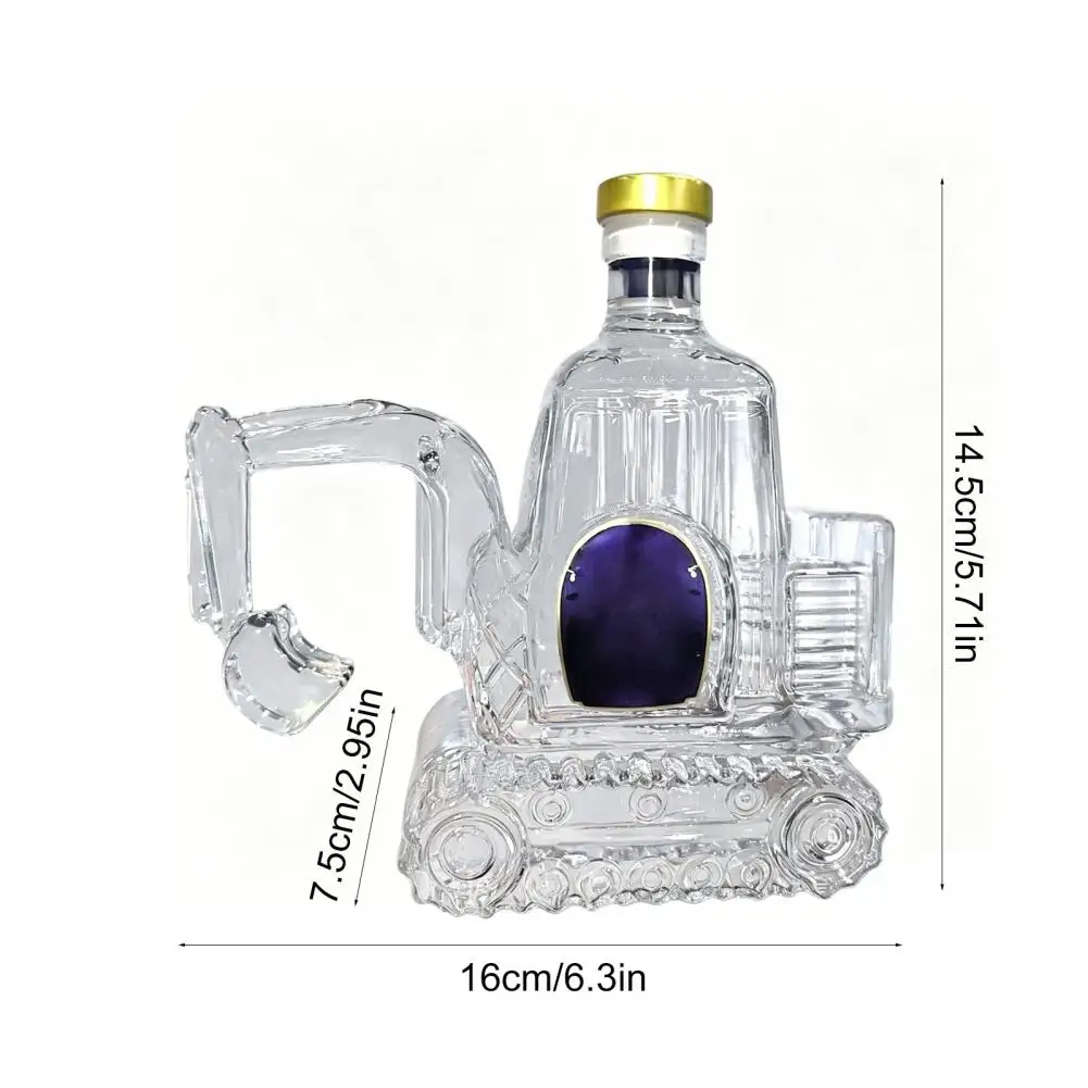 Whiskey Bottle Drip-free Wine Dispenser Excavator Shape Glass Whiskey Decanter with Stopper 3d Vehicle Liquor Bottle for Home view 3