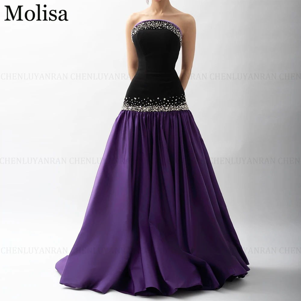 MOLISA-Vestidos de Noche de lujo con cuentas para fiesta, vestido largo púrpura sin tirantes para graduación, ocasión Formal, novedad de 2024