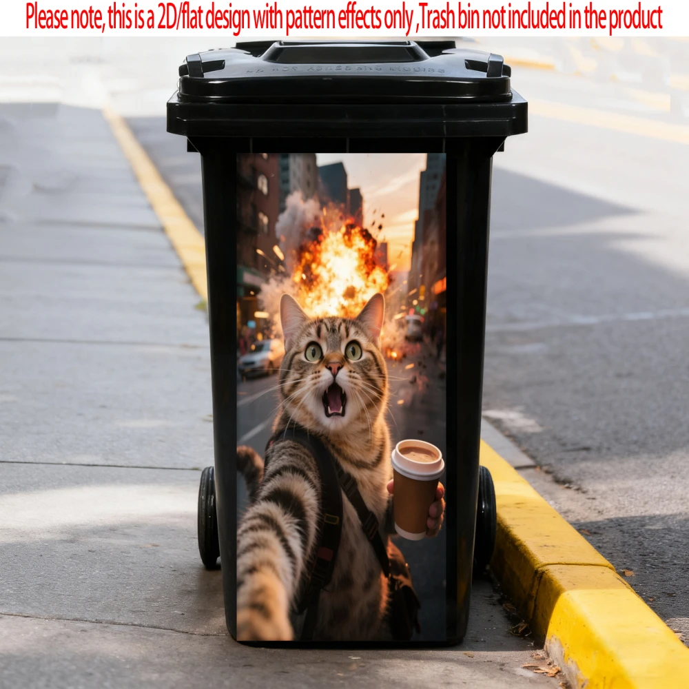 

Cat Selfie Design Animal Trash Can Sticker Bin Stickers Waterproof Self Adhesive Wallpaper Home Wall Art Kitchen Decoration