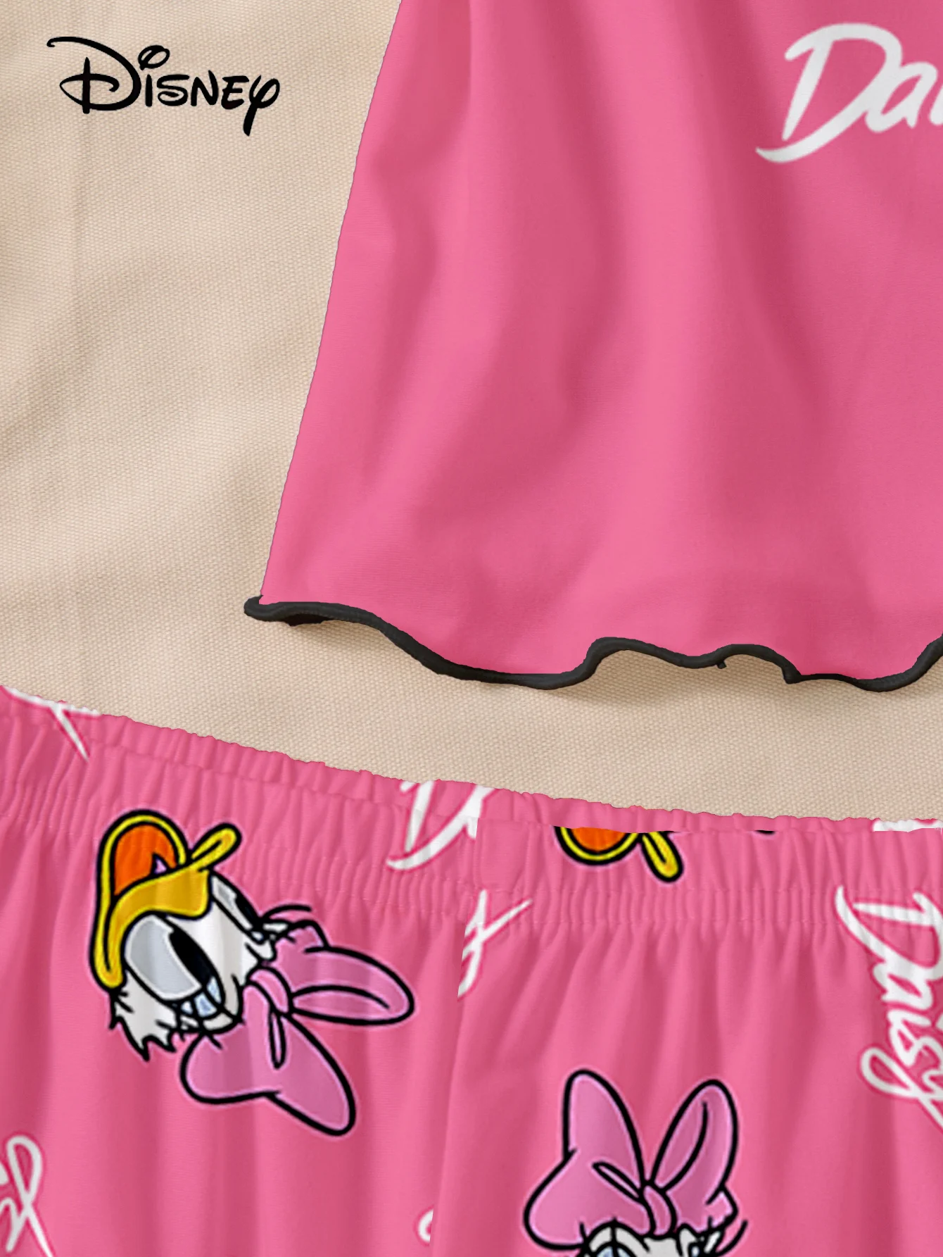 Women's 2-piece Disney Daisy Cute Cartoon Pattern Strap Top and Curled Pants Sleepwear Home Clothes view 6