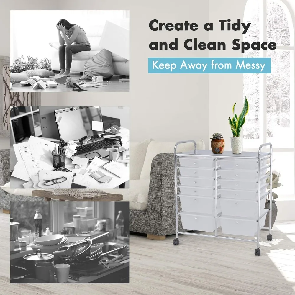 عربة تخزين دوارة ذات سعة كبيرة مع إطار معدني و12 درجًا أملسًا، منظم حرفي على عجلات للتخزين الفعال