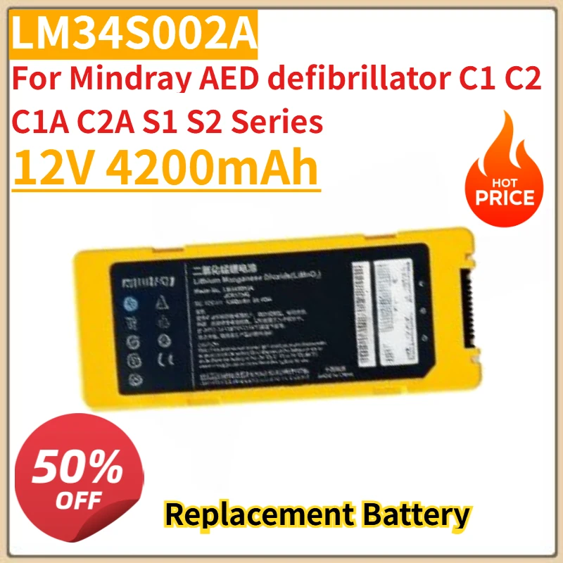 

High Quality New LM34S002A 12V 4200mAh Battery Replacement For Mindray AED defibrillator C1 C2 C1A C2A S1 S2 Series