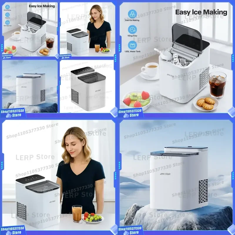 Portable Square Ice Cube Maker 15kg/Day Low Noise Electric Plastic Housing Uses Bottled Water