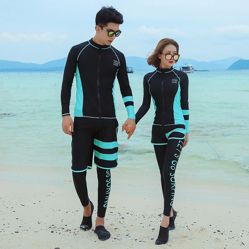 Rash Guard Diving Suit Snorkeling Suit Separate Sun Protection Suit Men Women Long Sleeves Trousers Couple Zipper Swimsuit