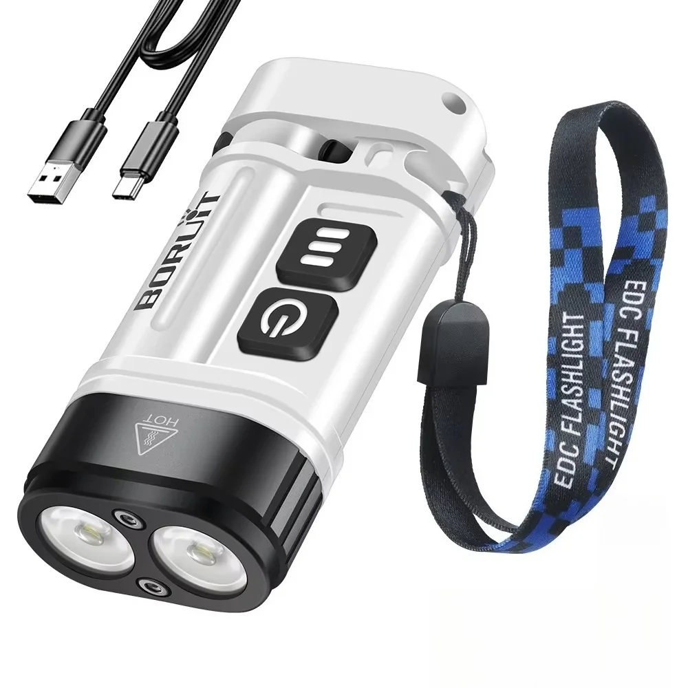 Mini Strong Light EDC Flashlight Magnetic Keychain Light Side Light Rechargeable Bidirectional Clamp Outdoor Camping Light