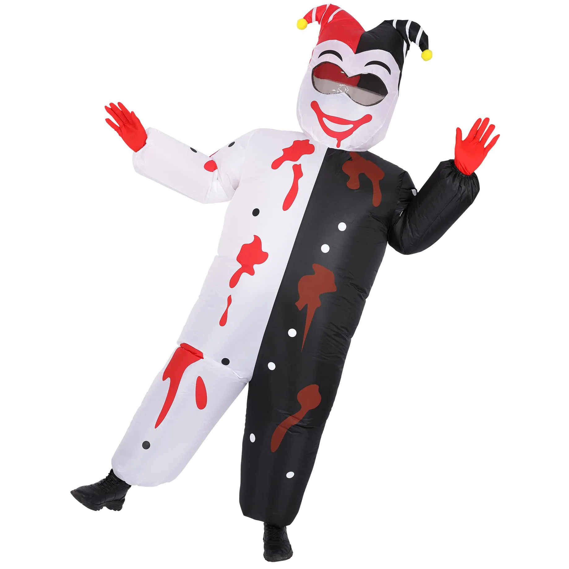 Halloween Mascot Cartoon Human Character Costume Play tricks on black and white clown inflatable Costume for Adult