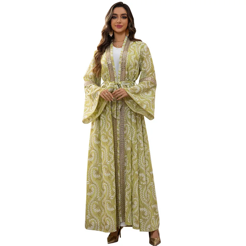 2025 muslimische Neue Mode frauen Bestickt Casual Trendy Elegante Lose 2 Stück Sets Strickjacke Jalabiya Innere Kleider Weibliche