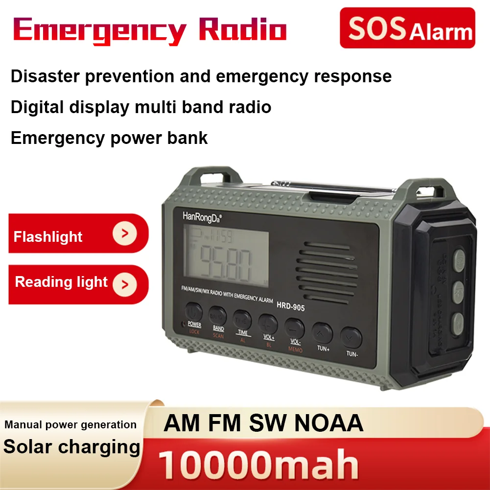 

10000mAh AM/FM/NOAA Emergency Radio Mini Portable Radio Solar Hand Crank Wind-up Weather Alert Emergency Radio LED Survival Lamp
