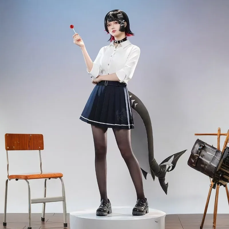 

Ellen Joe Costume Game Zenless Zone Zero Cosplay White Black School Uniform Shirt Jk Shark Tail Full Set Role Play Outfit Women