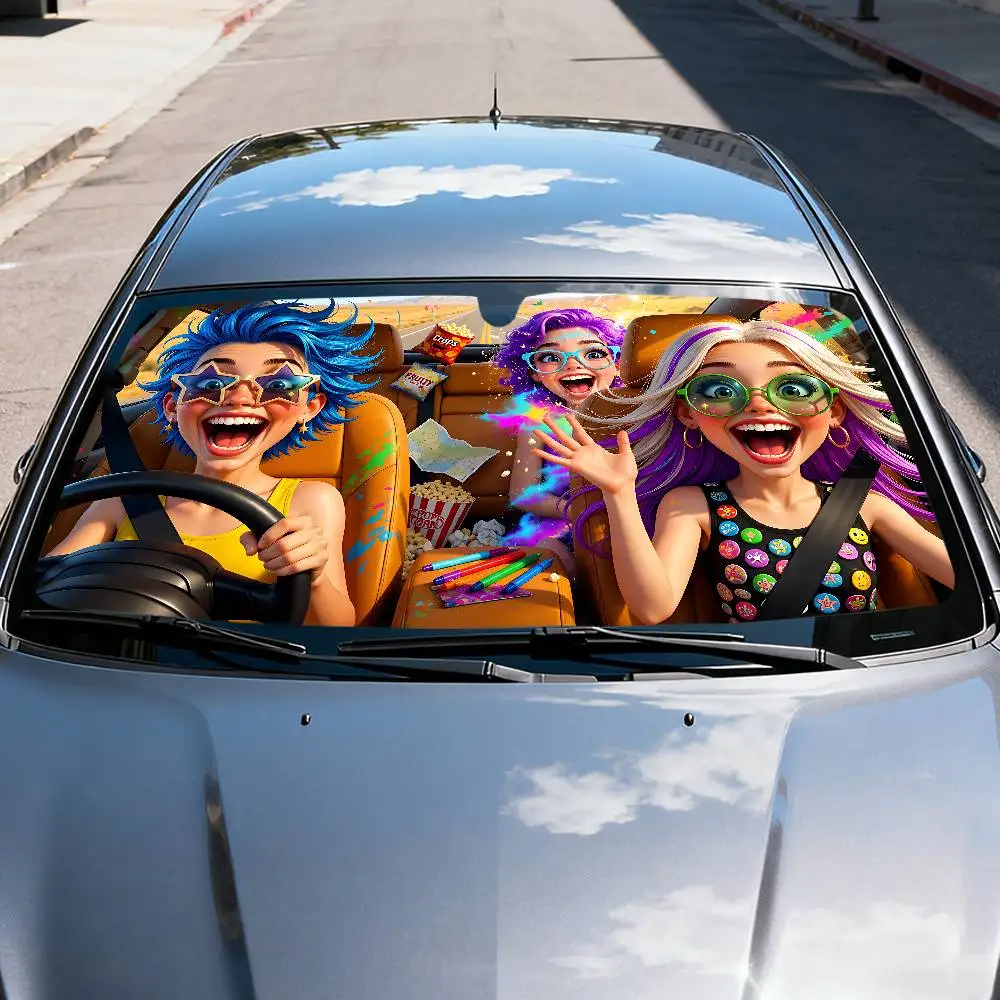 Fashion Women's Pattern Car Sunshade - Universal Fit 70x130cm, UV Protection & Windshield Cover For Car Decor