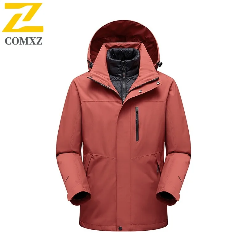 COMXZ Men Fleece Windbreaker Outdoor Sport Thickened Down Inner Layer Thermal 3 in 1 Coat Detachable Inner Layer Two Piece Set
