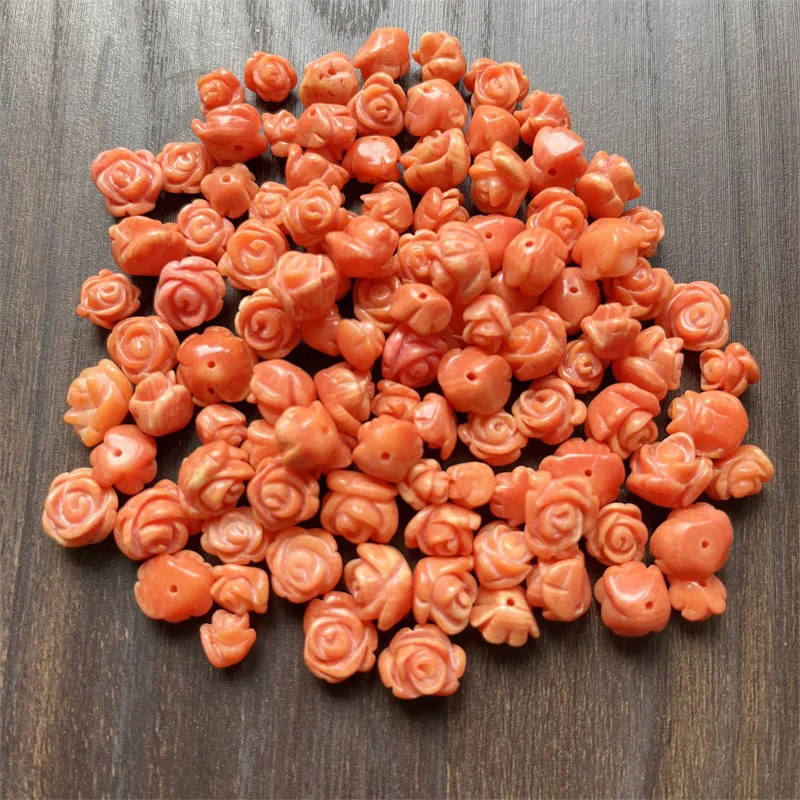 10PCS Half Hole Carved Flower Orange Rose Natural Coral Beads For Jewelry Making Pendant Charm Necklace Earring 8MM Accessories