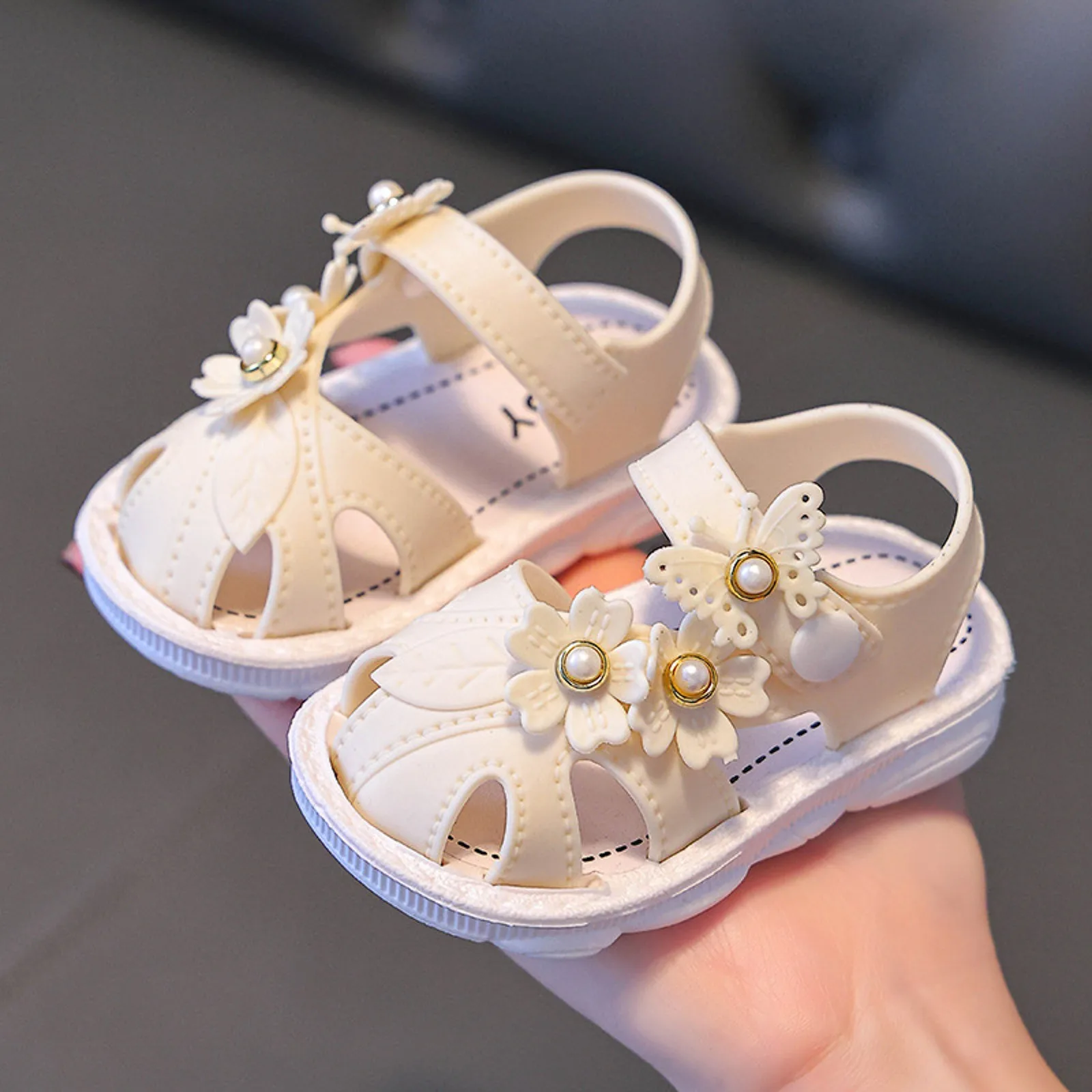 Solid Bow Children\'s Summer Shoes Cute PVC Beach Non Slip Sandals For Baby Girls Footwear Soft Infant Kids Fashion Sandals 0-3Y