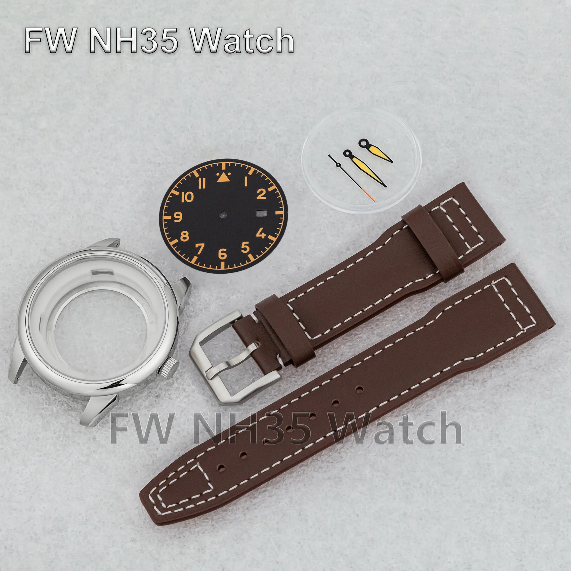 NH35 Case Watch Case for Mark XX Watch Parts Leather Watchband Dial Luminous Hands 10ATM Waterproof Watch Case fit NH35 Movement