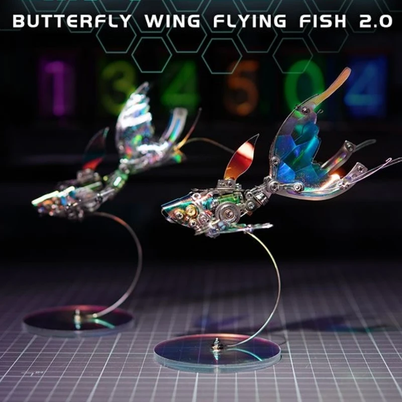 3D Metal Puzzle Butterfly Winged Flying Fish Mechanical Assembly Kit Machine Gear Marine Life DIY  Steampunk Models Kits Gift