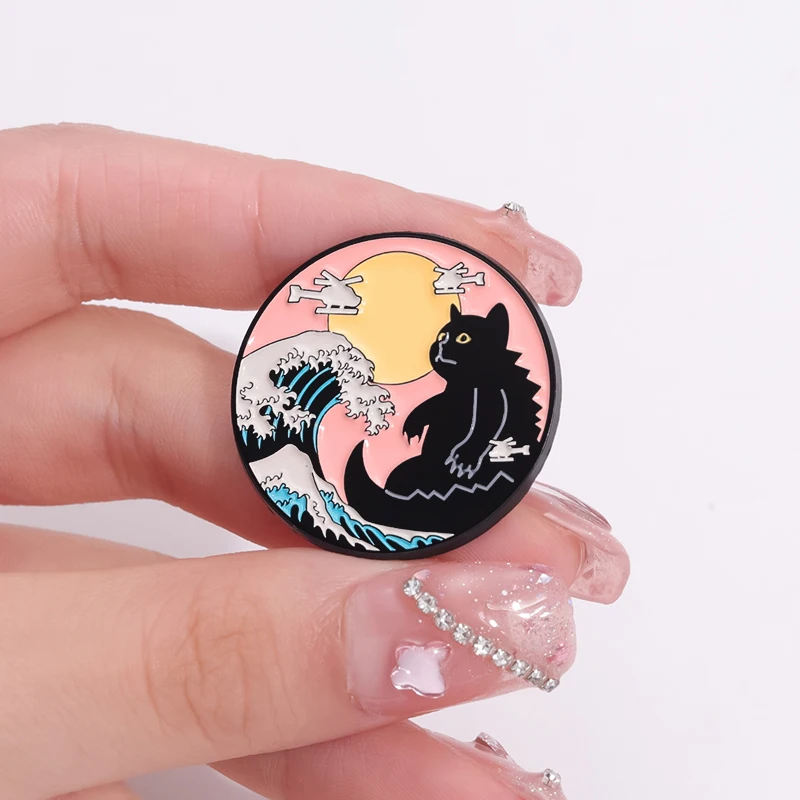 Japanese Art Painting Enamel Pins The Great Wave Of Kanagawa Brooches Creative Sunset Sunrise Ramen Lapel Badge Jewelry Gift