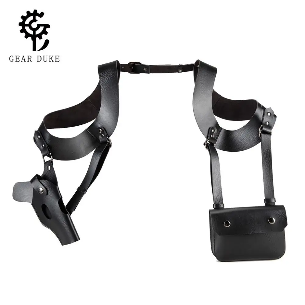 Bolsa para teléfono, funda táctica para axila, bolso cruzado Steampunk Cos, bolsa de pistola de cuero PU para eventos al aire libre, armadura de Cosplay de Halloween