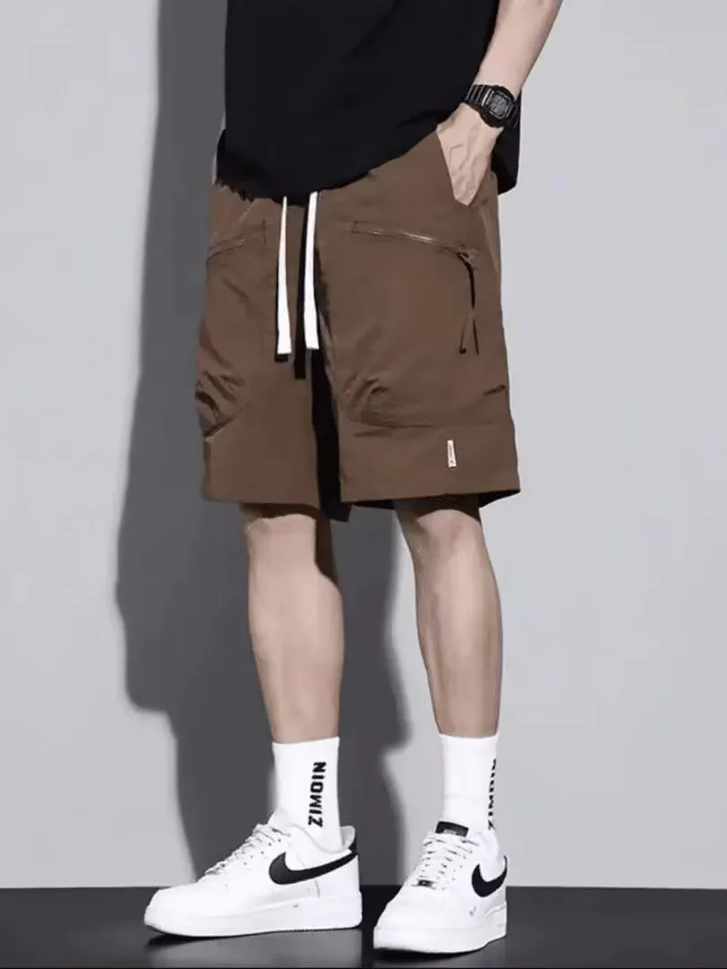 

Мужские летние тонкие свободные повседневные быстросохнущие спортивные брюки из ледяного шелка, длиной до колена, для пляжа, дышащие, прямого кроя