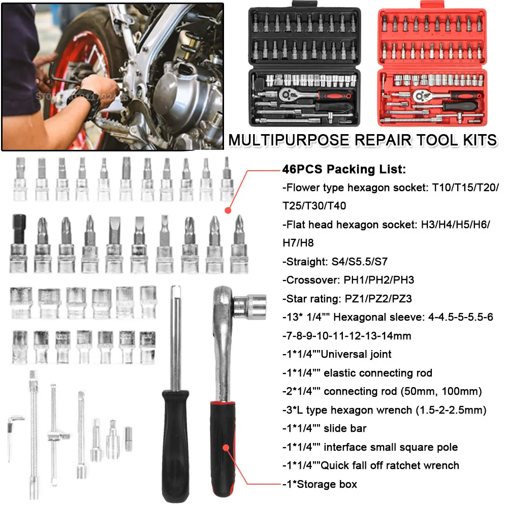 

46 Piece/Set Multipurpose Repair Tool Kit Portable Motorcycle Maintenance Screwdriver For BMW R1200GS R1250GS F900R/XR For Honda