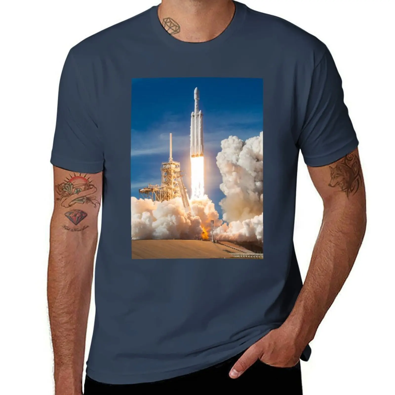 Camiseta SpaceX Falcon Heavy Liftoff (resolución 8K), camisetas para hombre, Camiseta divertida de algodón, camiseta para hombre