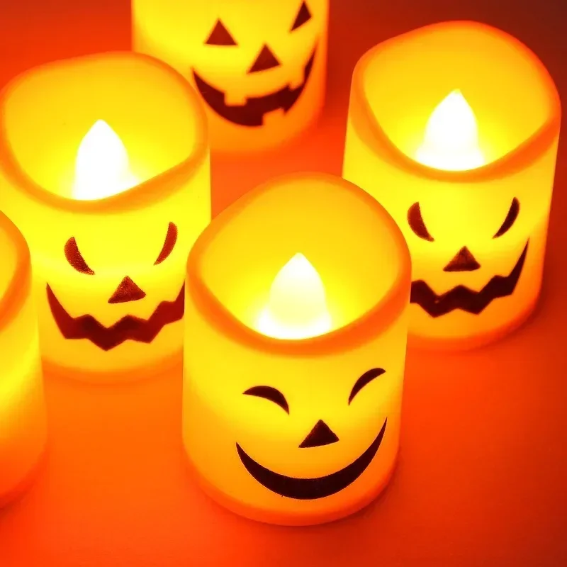 12PCS Halloween Pumpkin LED Electronic Candle Light Battery Powered Flameless Candles Home Decor Lamp Party Ornaments Props