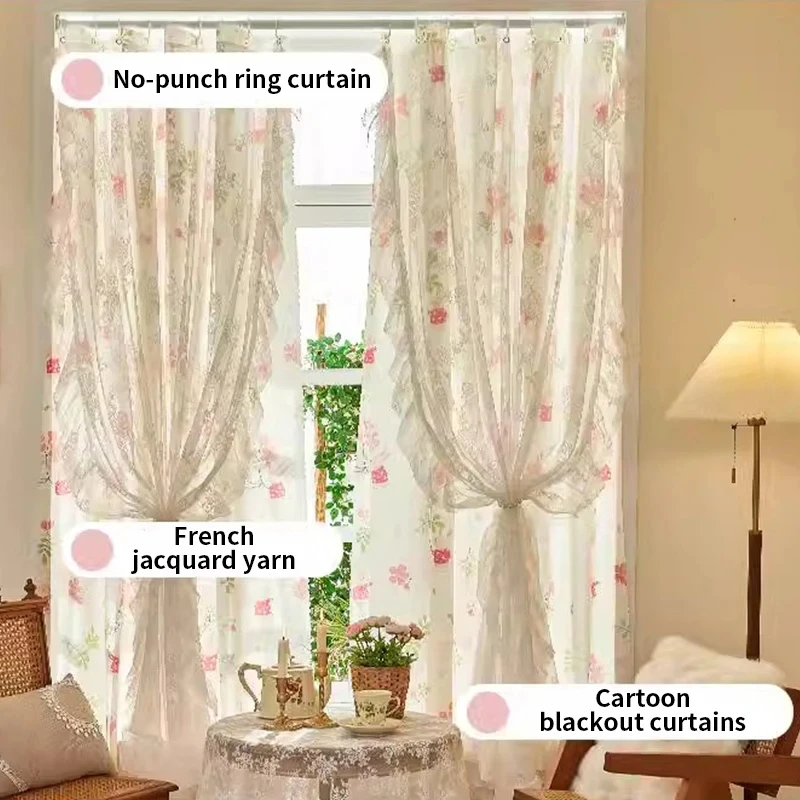 Floral Print Lace Sheer Curtain for Living Room Decoration Window Curtains for Kitchen Modern Tulle Voile Organza Curtains