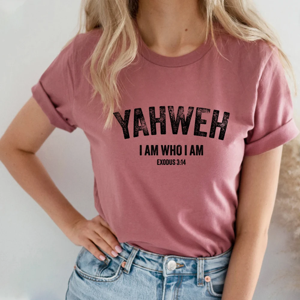 

Yahweh T Shirt Trendy Christian Print Short Sleeve Shirt Women's Religious Shirts Bible Verse Tee Faith Tshirt Christian Gifts