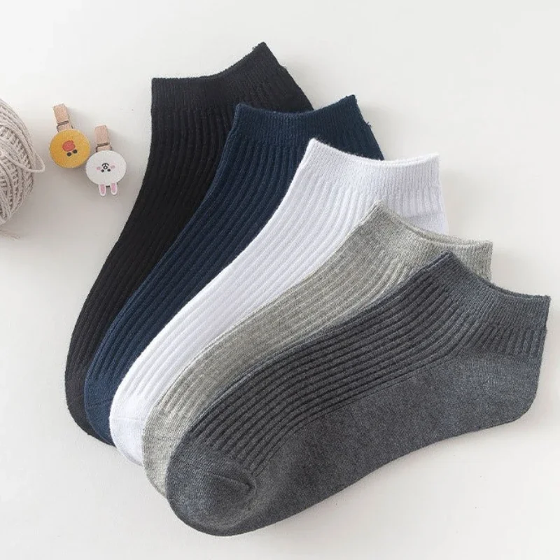 

5 pairs of men's breathable spring summer solid color boat socks sweat absorbing simple comfortable casual socks