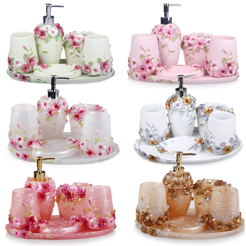 5/ 6pcs Resin Bathroom Accessories Sets/Dispensers/Dishes/Toothpaste Holders/tray/Bathroom Tumblers/kitchen Products