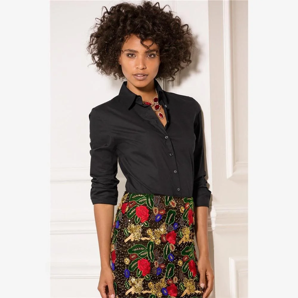 Autunno Donna Lungo irt 2069 Signore Faion Slim Fit Colore puro Bottoni Versatile Abbigliamento da lavoro Casual Ele Fem Camicetta