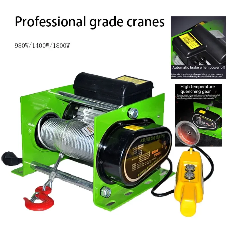 

980W/1400W/1800W Wire Rope Hoist with Wireless Remote Micro Electric Hoist Electric Winch 220V 400kg/600kg/800kg Cranes