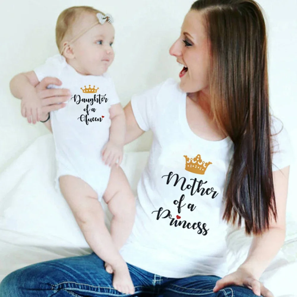 1pc Mother Daughter Women Mom Top Kids Girls Tee T Shirt Romper Clothes Outfits Family Matching Outfits Letter Pattern Type