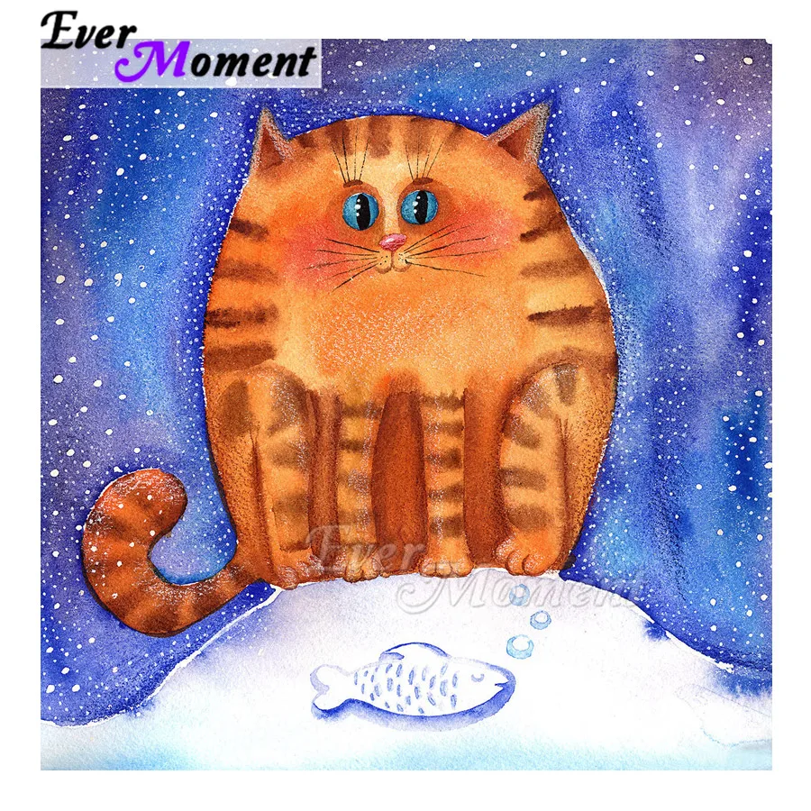 

Cat Snow Fish Picture Of Full Round Square Drills Rhinestone Home Diamond Embroidery Decor Ever Moment Diamond Painting ASF1944