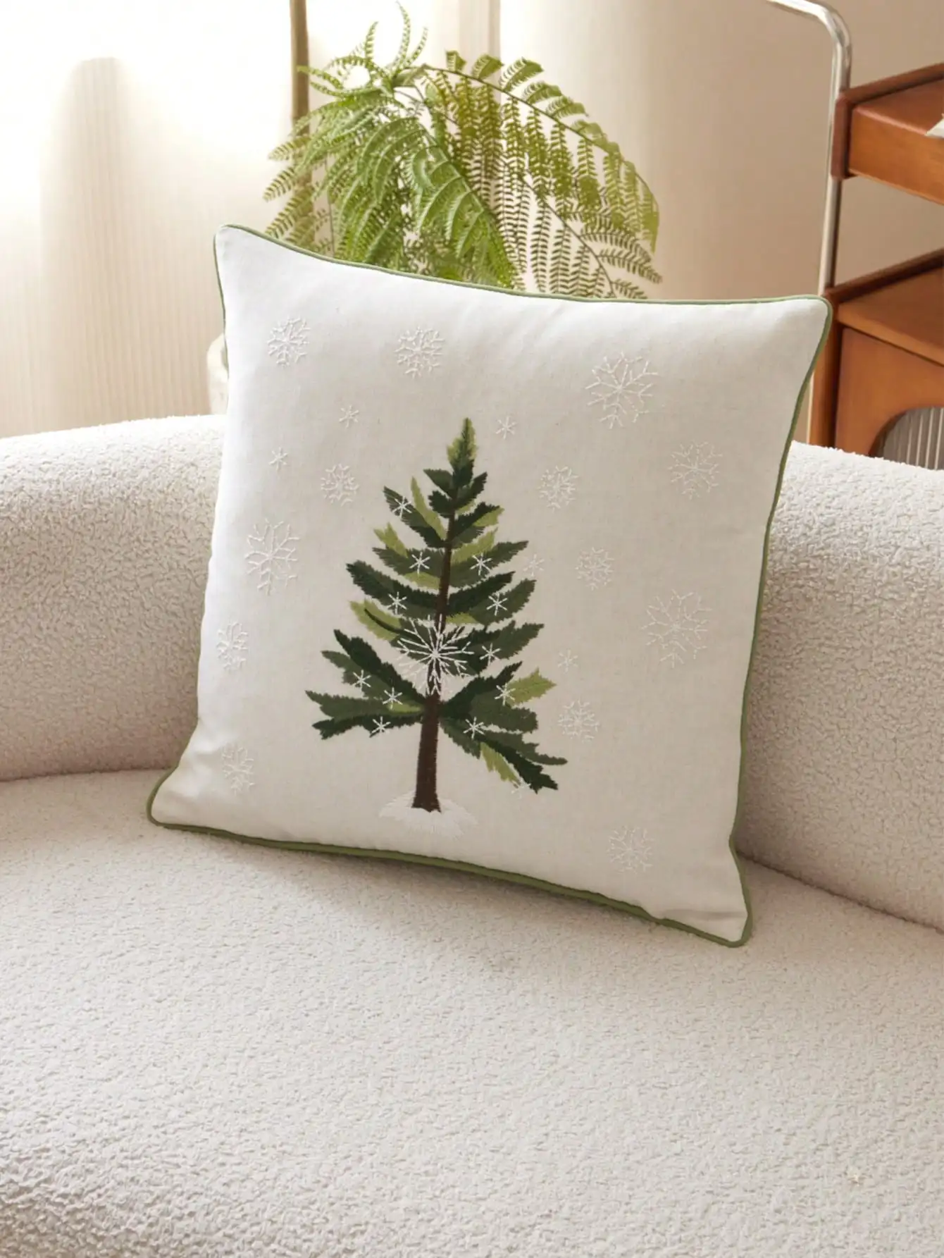 1pc Pine Tree Snowflake Embroidered Pillow Cover Home Decor