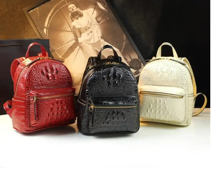 Genuine Leather Crocodile Pattern Women Backpack Luxury Fashion Casual Small Shoulder Portable Bag Travel Backpacks Brand