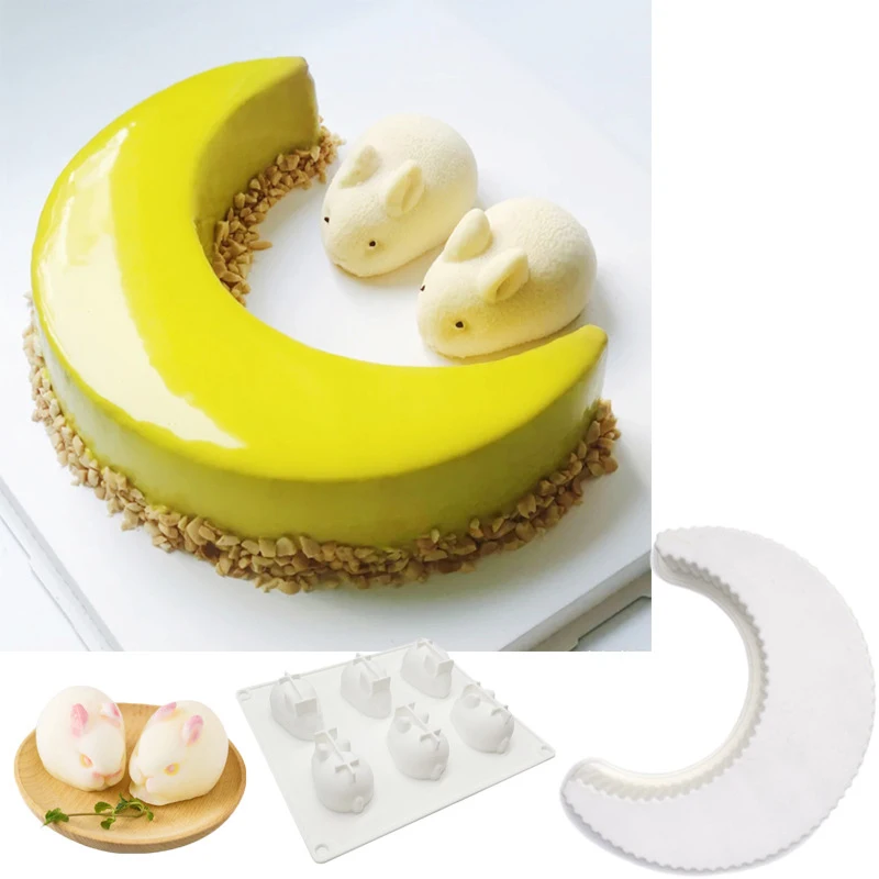 1pc 3D Moon Silicone Cake Mold White Crescent Moonlight Mousse Cake Mould Bread Pizza Baking Tools Cake Decorate Party Supply