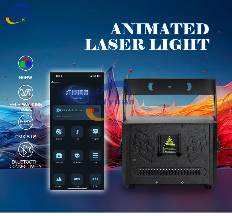 15W Vollfarbige RGB-Animations-Laserbeleuchtung ILDA, RJ45, DMX, Mobile App-Steuerung Bühnenlaser für Disco, DJ, Bar, Hochzeit, Party – Detail 1