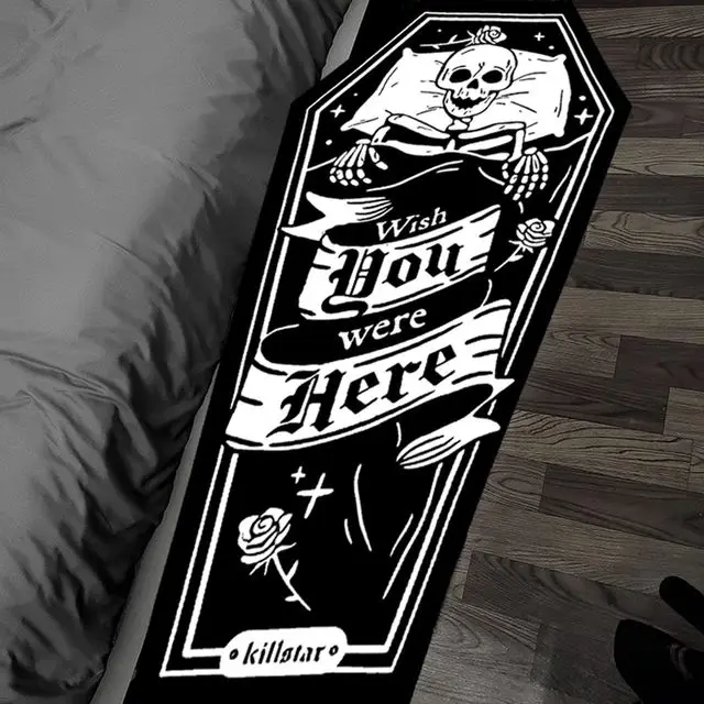 Gothic Skeleton Cross Black Carpet Halloween Theme Decoration Bedroom Bedside Rug Floor Antiskid Living Room Foot Mat Easy Clean