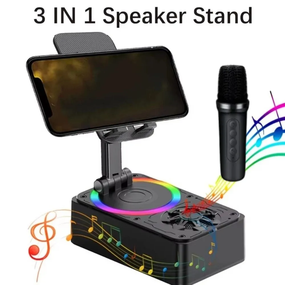 

4-in-1 Phone Holder Stand Anti-Slip Pads 360° Rotating Wireless Bluetooth speaker Foldable with Colorful Light