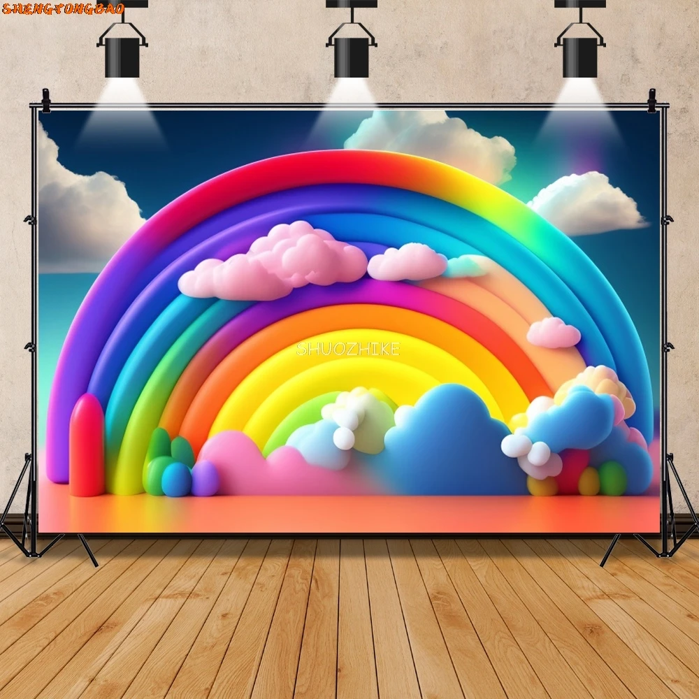 Радужные фоны для фотосъемки Baby Shower для мальчиков и девочек, первый день рождения, облако, блестящая звезда, фотофон для фотостудии