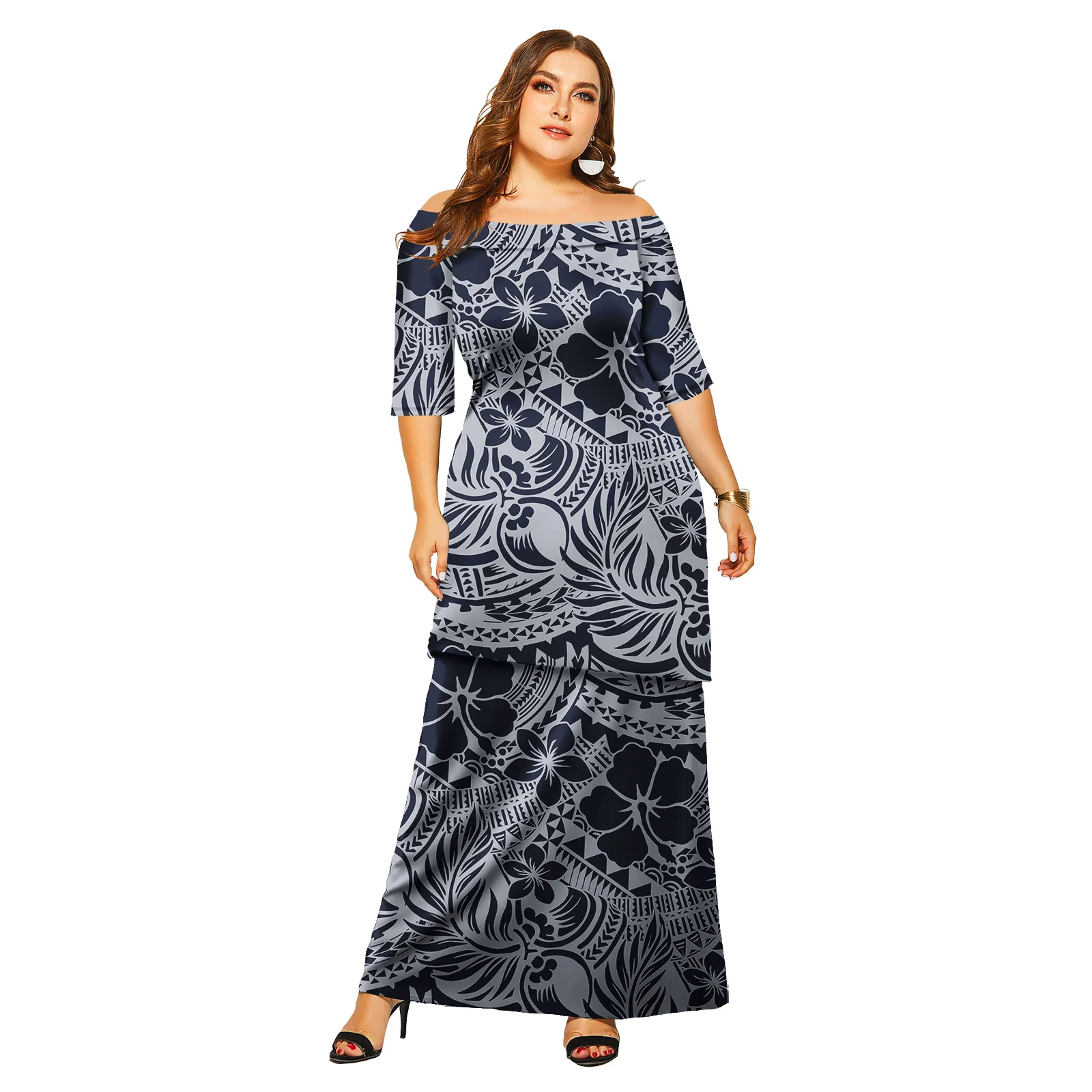 

Высококлассная женская одежда на заказ, полинезийское платье с открытыми плечами, самоанский классический женский комплект из 2 предметов, платья, гавайский пулетаси, женский костюм