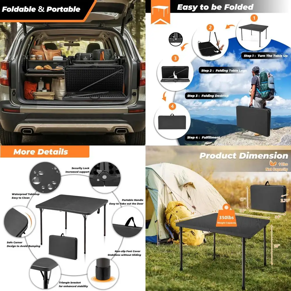 

Portable Square Folding Card Table for Camping, Picnic, Outdoor Cooking, and Parties - Grey