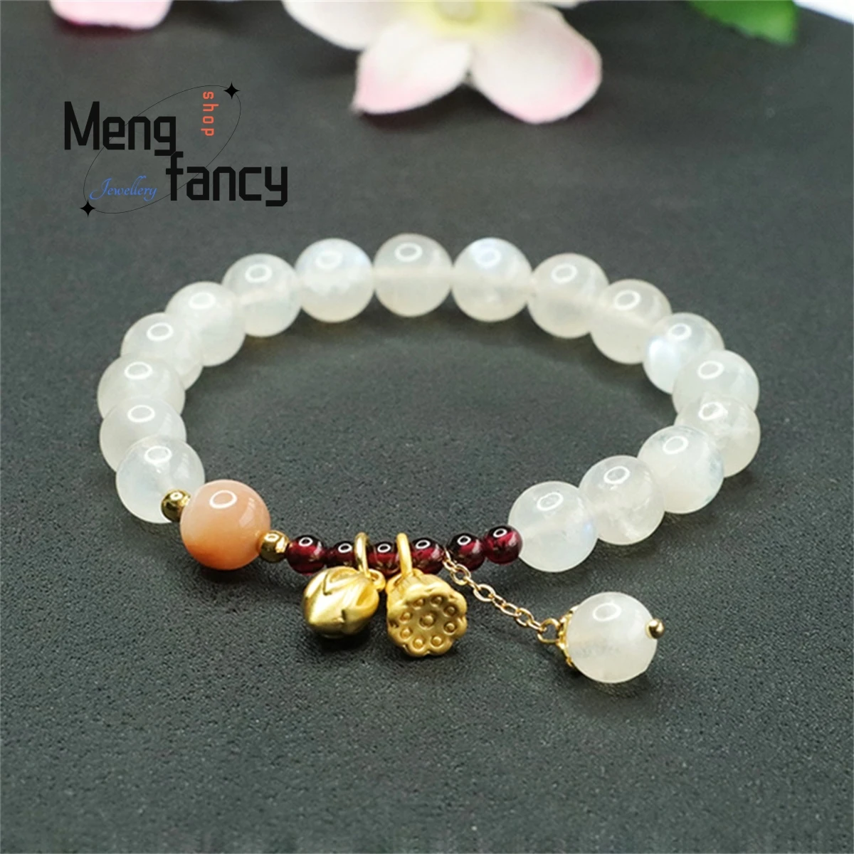 Natural Elongated Stone White Moonlight Garnet Twice Joyful Bead String Bracelet Elegant Personalized Charm Fashion Fine Jewelry