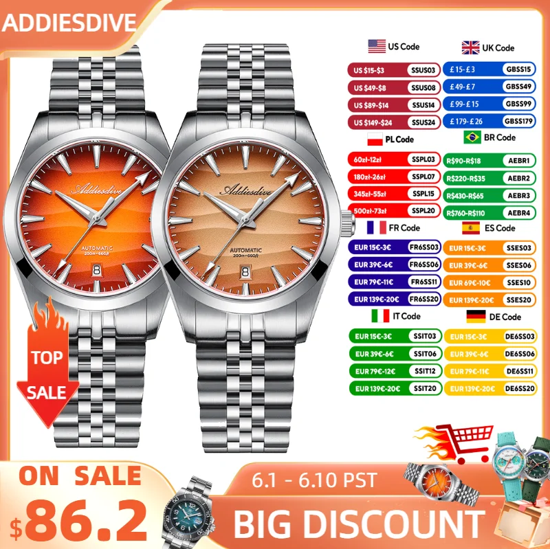

ADDIESDIVE 2026 New Men Watch 39mm Sappphire Automatic 8215 Mechanical Wristwatch 316L Stainless Steel Luminous Waterproof 200m