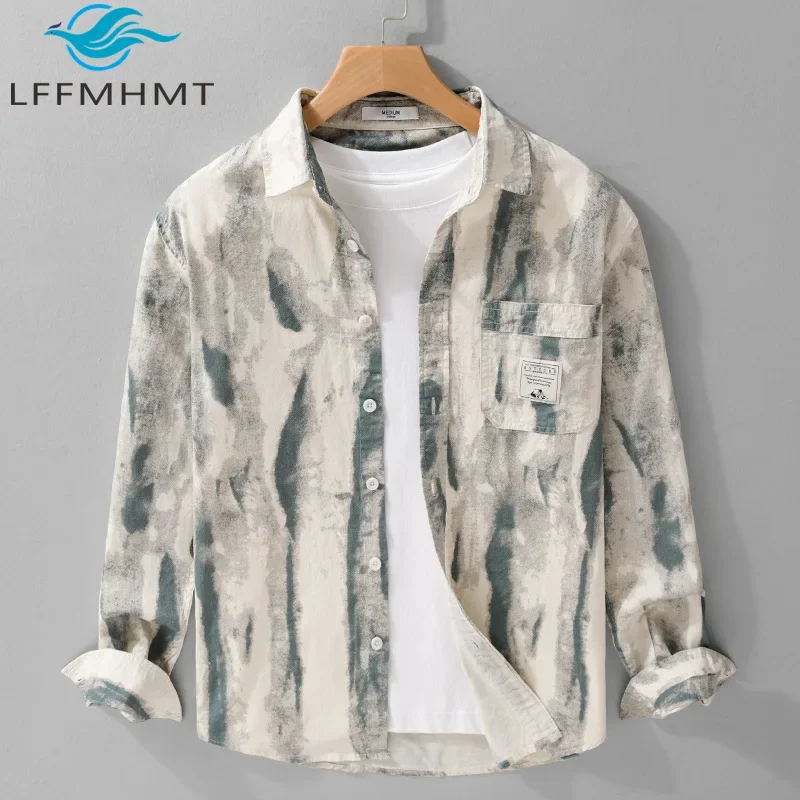 3117 Creative Graffiti Printing Casual Shirt for Men Spring Autumn Fashion Long Sleeve Loose Relax Fit Simple Basic Blouses Tops