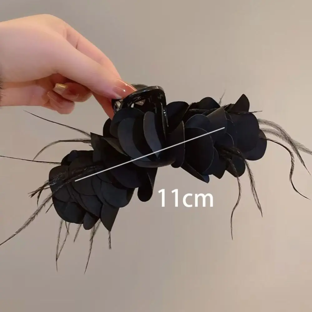 Pinza para el pelo de plátano multicapa elegante, horquillas de flores plisadas rojas, lazo, pluma, Clip de tiburón, vacaciones de verano