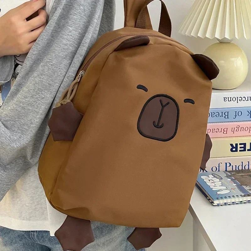 Cute Cartoon Animal Capybara Patterns Backpack Large Capacity Commuting Lovely Adjustable Curved Shoulder Strap Soft Handle