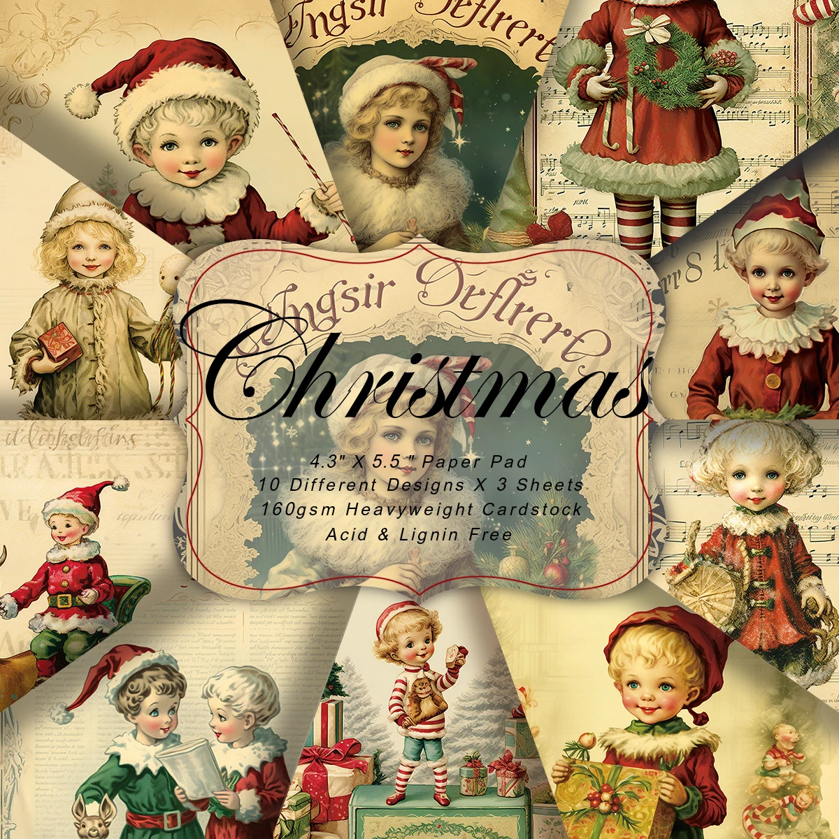 30 Stück ​   Retro-Weihnachts-Scrapbook-Papier – festliches Musterdesign, Hintergrundpapier für Basteltagebücher, Weihnachtsgeschenk-Verpackungspapier