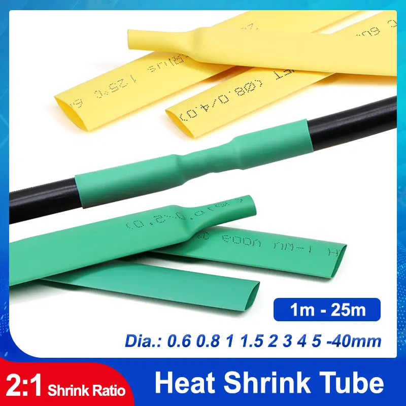 1M-25M 0.6mm~40mm Yellow Green Polyolefin Shrinking Heat Shrink Tube Cable Insulated Sleeve Tubing Wire Connector Protector Wrap